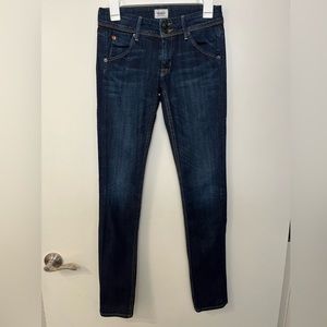 Hudson Slim Fit Skinny Jeans Size 25 Dark Blue Wash Signature Back Flap Pocket